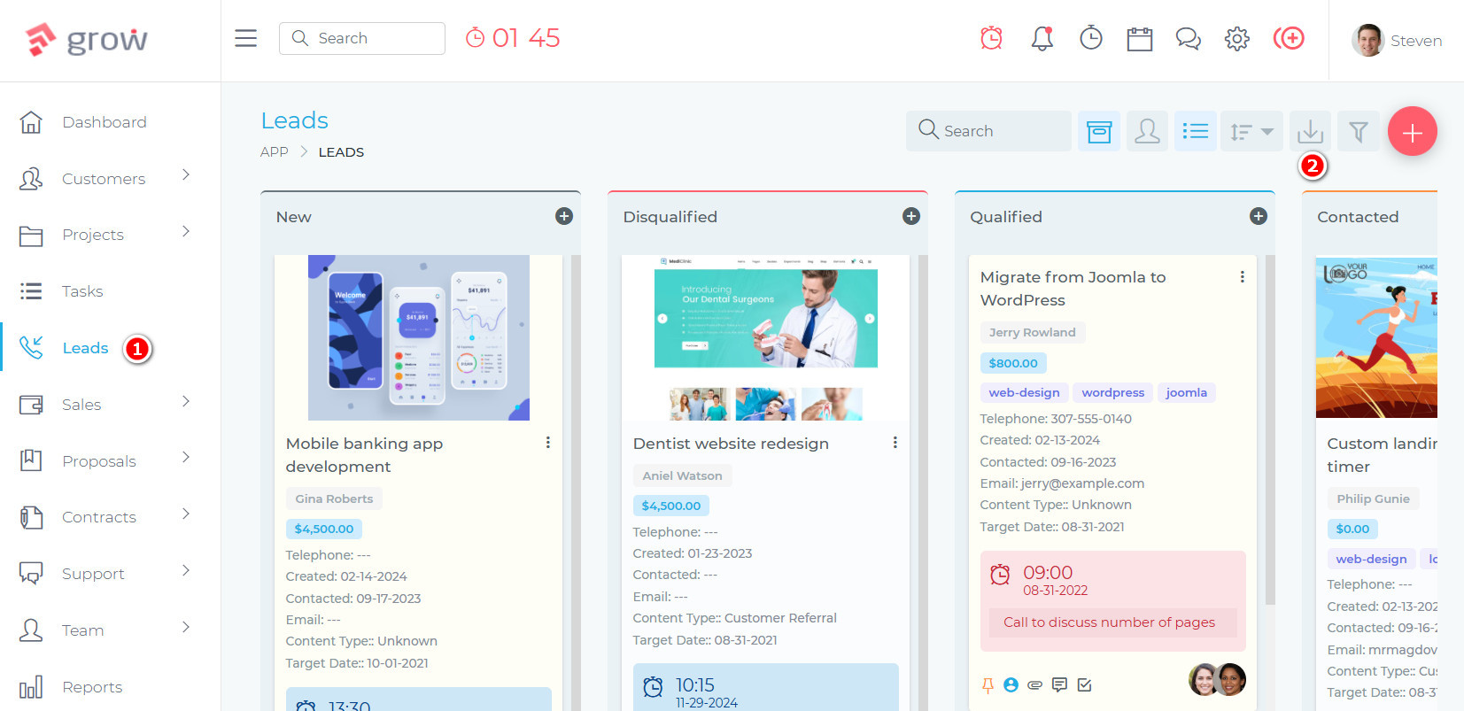 Navigate to leads section and click on Import Leads icon